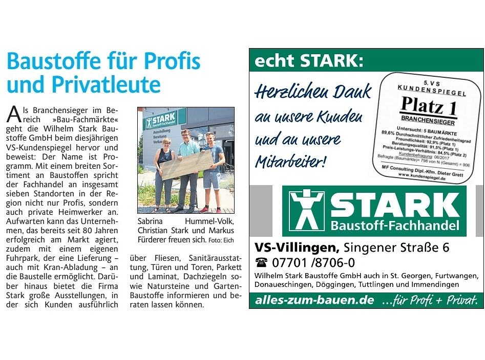 Bericht STARK Gewinner Villinger Kundenspiegel