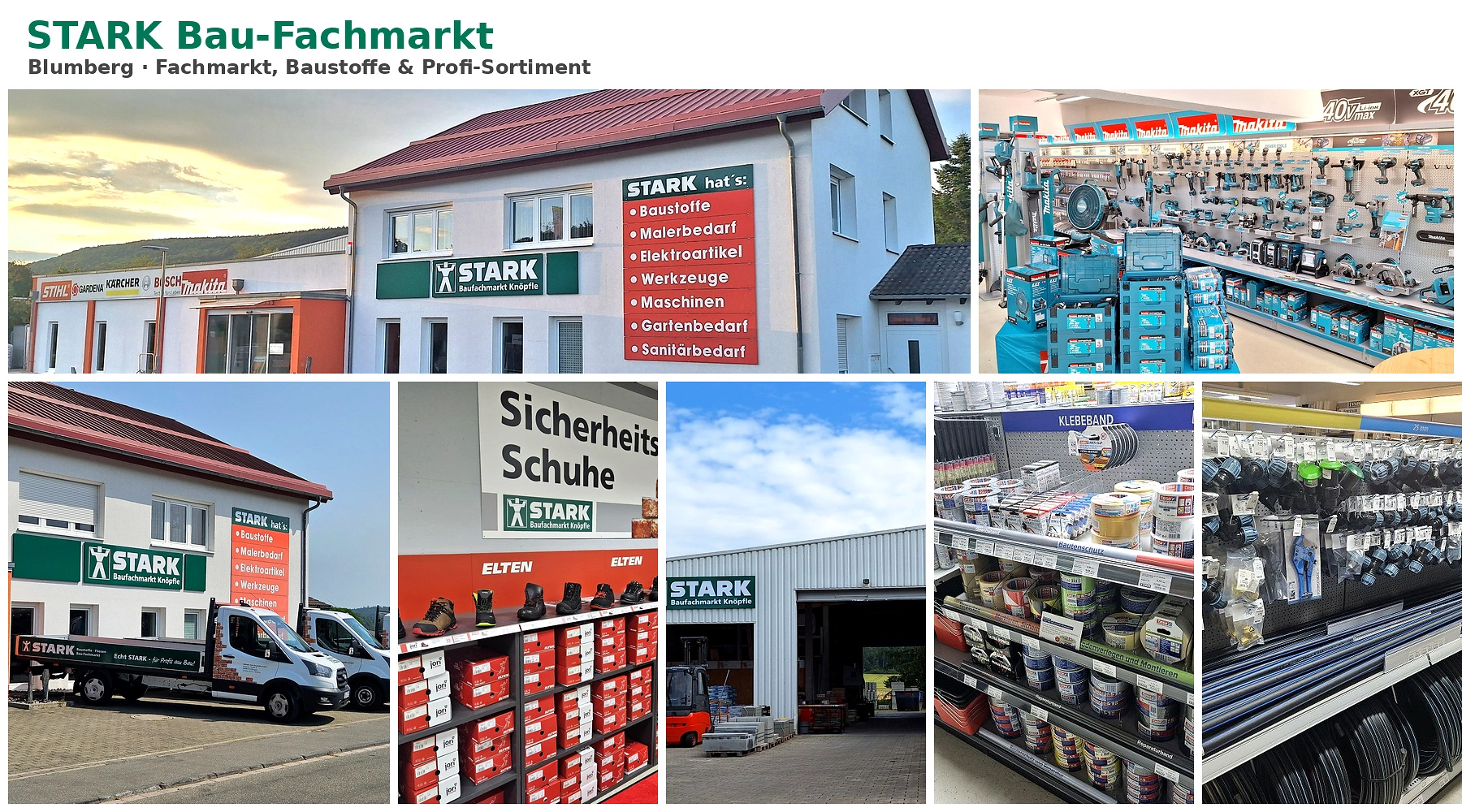 STARK Bau Fachmarkt Blumberg Collage 4 Gebaeude Sortiment