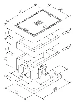 ABZWEIGKASTEN-KASTENRAHMEN   65x40 CM
