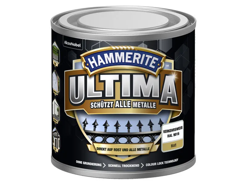 Met.Schutzlack Ultima verk.weiß ma 250ml Hammerite Ultima RAL 9016 matt Met.Schutzlack Ultima verk.weiß ma 250ml Hammerite Ultima RAL 9016 matt